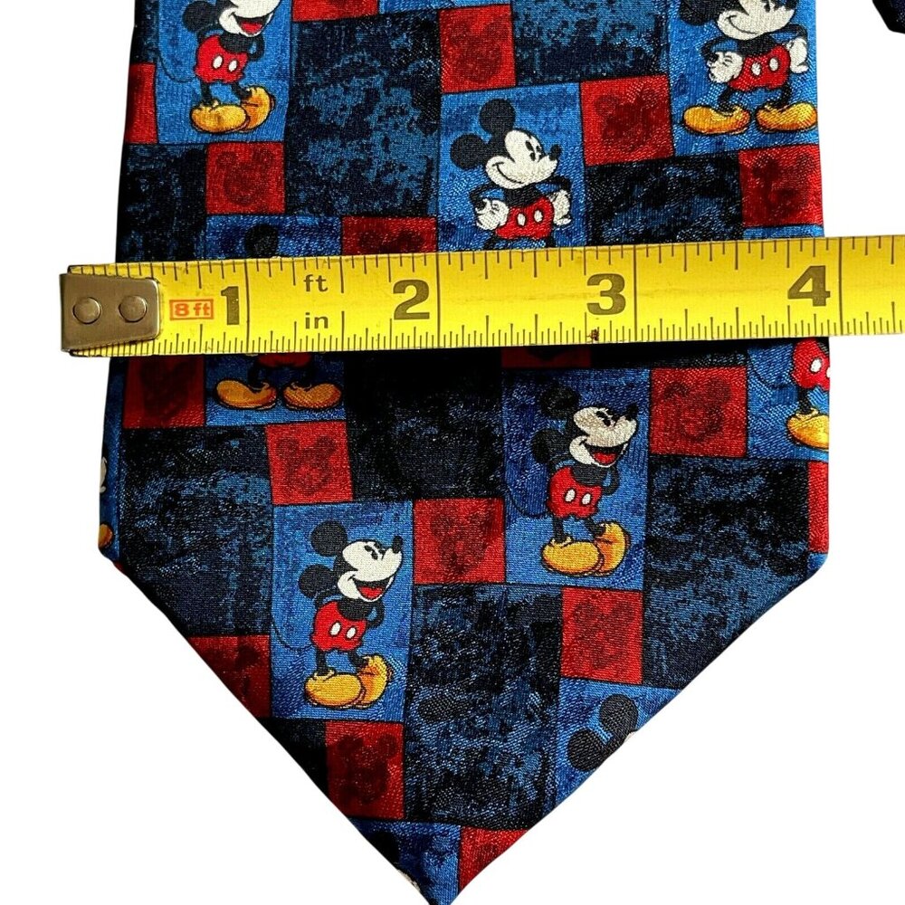 Vintage Disney Mickey Mouse Checkerboard Print Silk Necktie Made In Italy - Picture 4 of 6